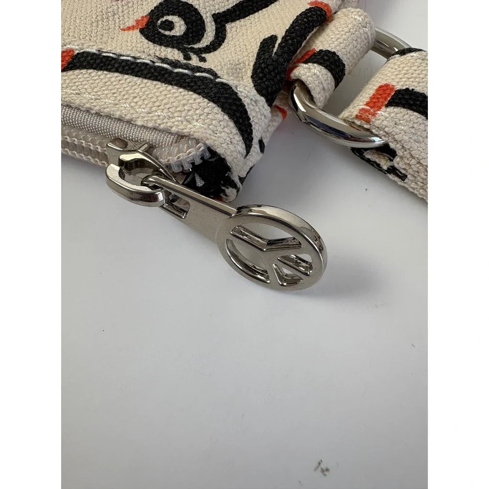 Bungalow 360 Penguin Heart Canvas Wristlet Pouch Cream Peace Sign Zipper Unused‎